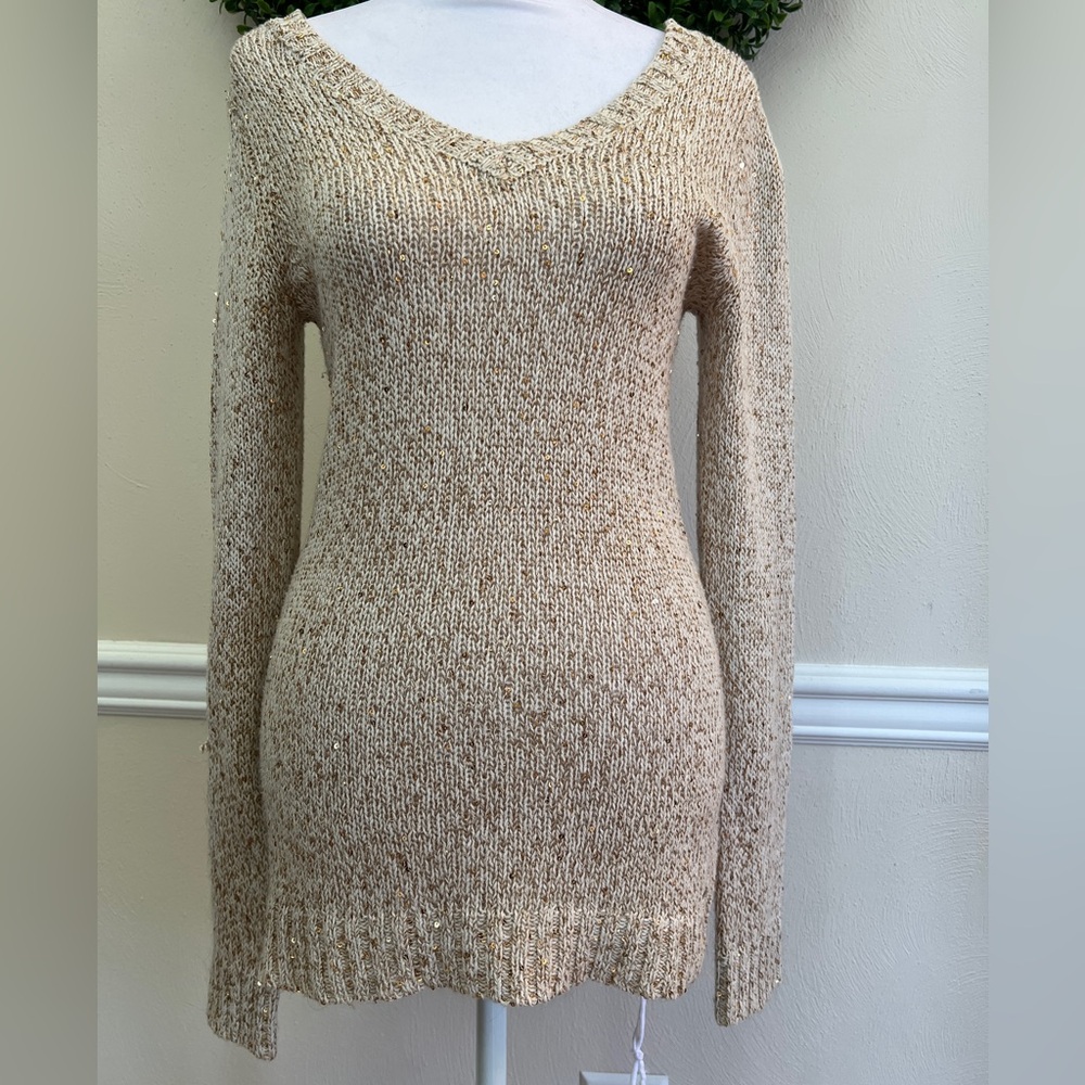 GUESS Knitted Sweater with Sequins and Open Back Design. Size: XS